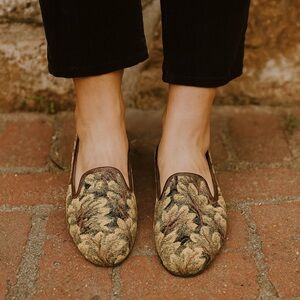 STUBBS & WOOTTON Embroidered Slip-On Flats, 6.5